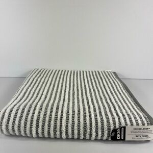 DKNY Bath Towel Eco Melange Gray White Striped 1 Pc Soft Cotton NEW